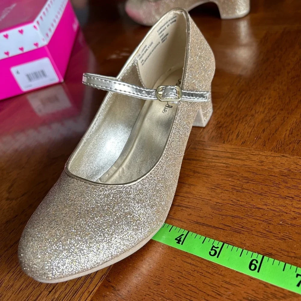 Olive‎ & Edie Lucina Mary Jane Youth Girls Size 4 Gold Glitter Heel Dressy Glam